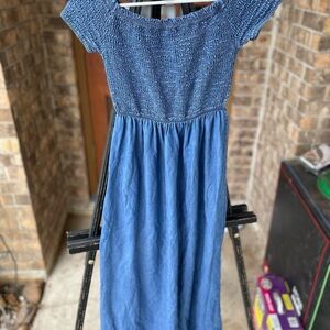 Blue Smocked Midi Dress M like new
